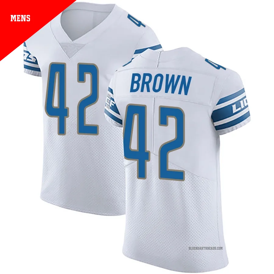 Men's Aamaris Brown ＃42 Detroit Lions White Elite Vapor Untouchable Jersey