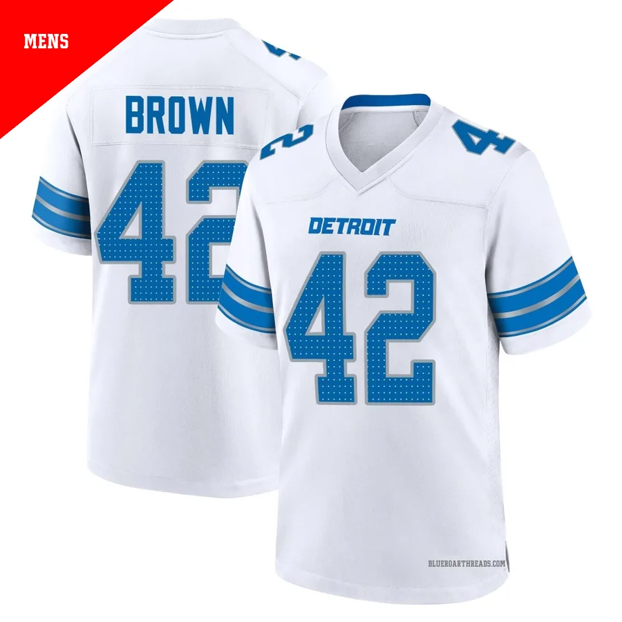 Men's Aamaris Brown ＃42 Detroit Lions White Game 2nd Jersey