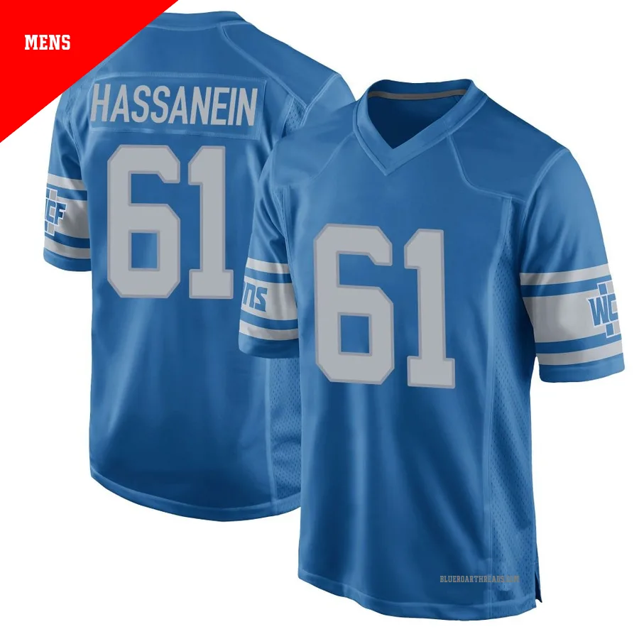 Men's Ahmed Hassanein ＃61 Detroit Lions Blue Game Throwback Vapor Untouchable Jersey
