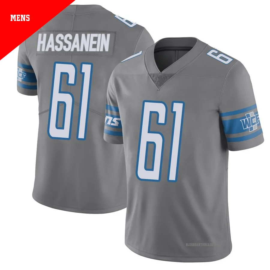 Men's Ahmed Hassanein ＃61 Detroit Lions Limited Color Rush Steel Vapor Untouchable Jersey