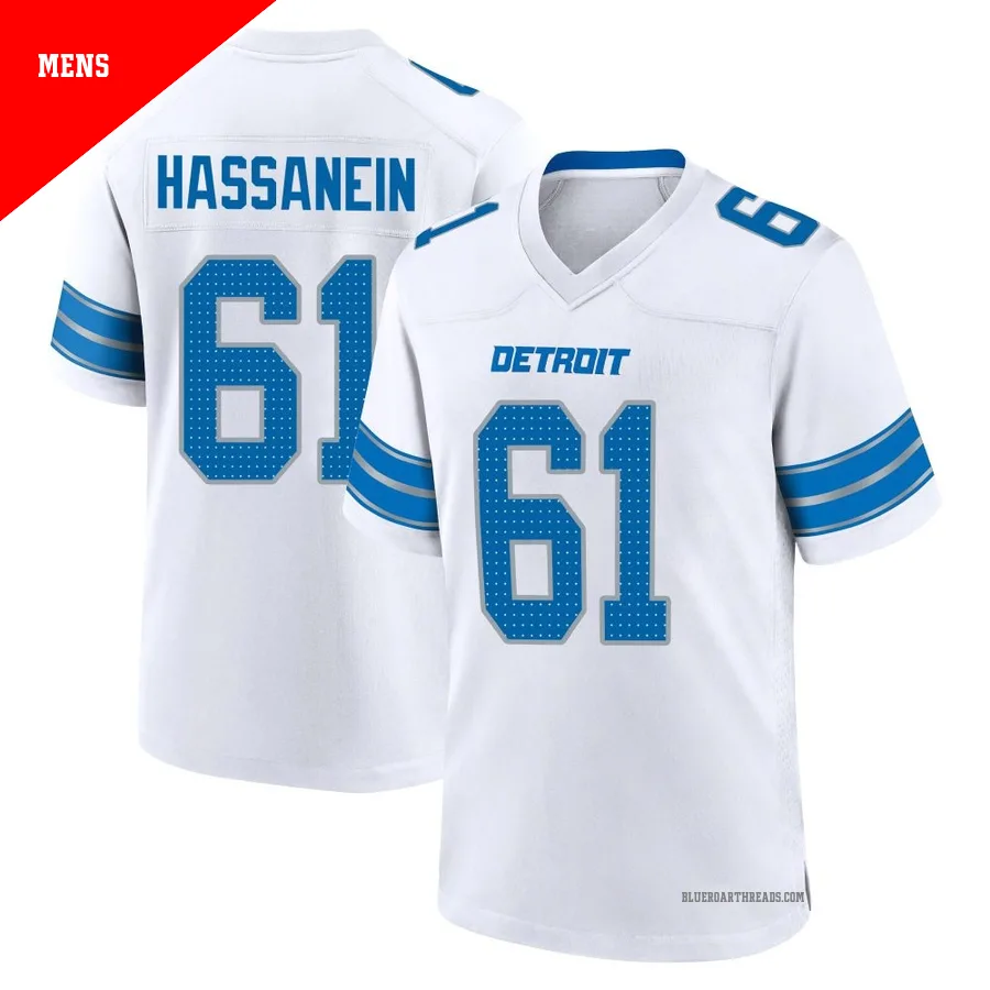 Men's Ahmed Hassanein ＃61 Detroit Lions White Game 2nd Jersey