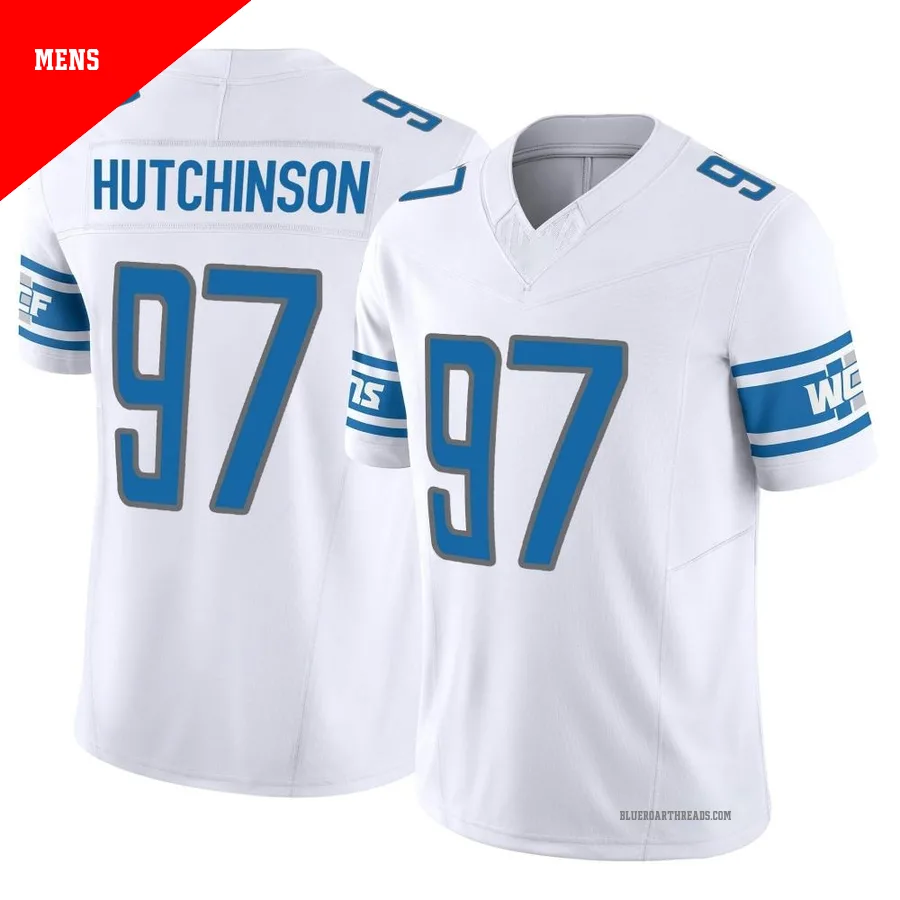 Men's Aidan Hutchinson ＃97 Detroit Lions White Limited Vapor F.U.S.E. Jersey
