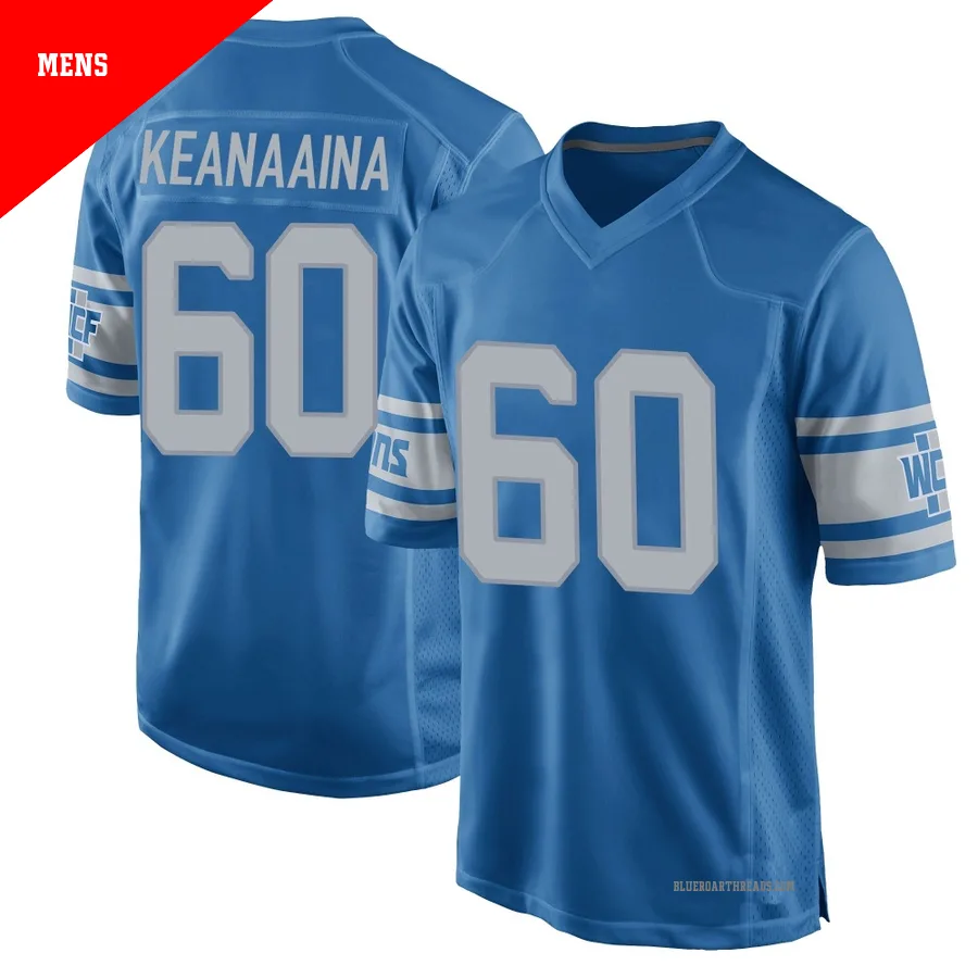 Men's Aidan Keanaaina ＃60 Detroit Lions Blue Game Throwback Vapor Untouchable Jersey