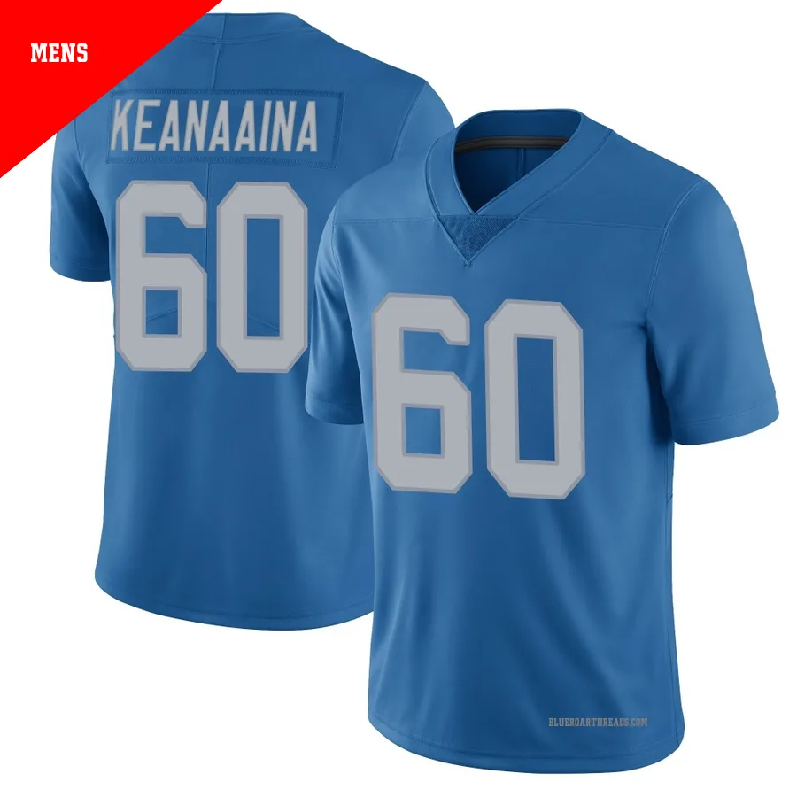 Men's Aidan Keanaaina ＃60 Detroit Lions Blue Limited Throwback Vapor Untouchable Jersey