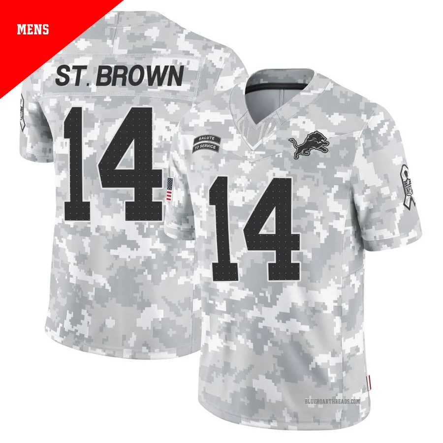 Men's Amon-Ra St. Brown ＃14 Detroit Lions Arctic Camo Limited 2024 Salute to Service Jersey