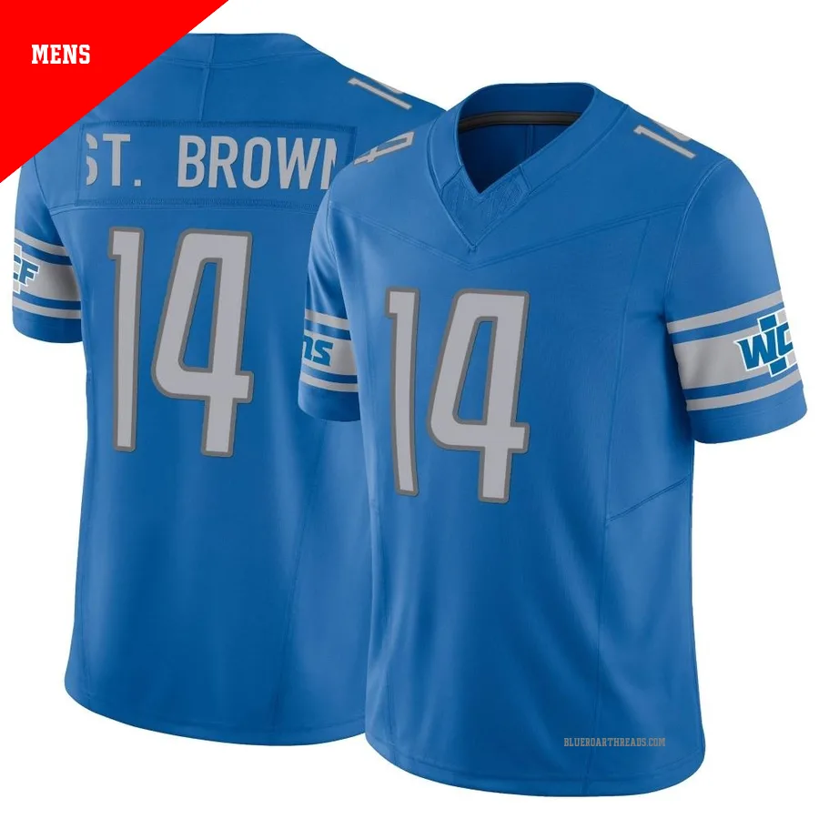 Men's Amon-Ra St. Brown ＃14 Detroit Lions Blue Limited Vapor F.U.S.E. Jersey