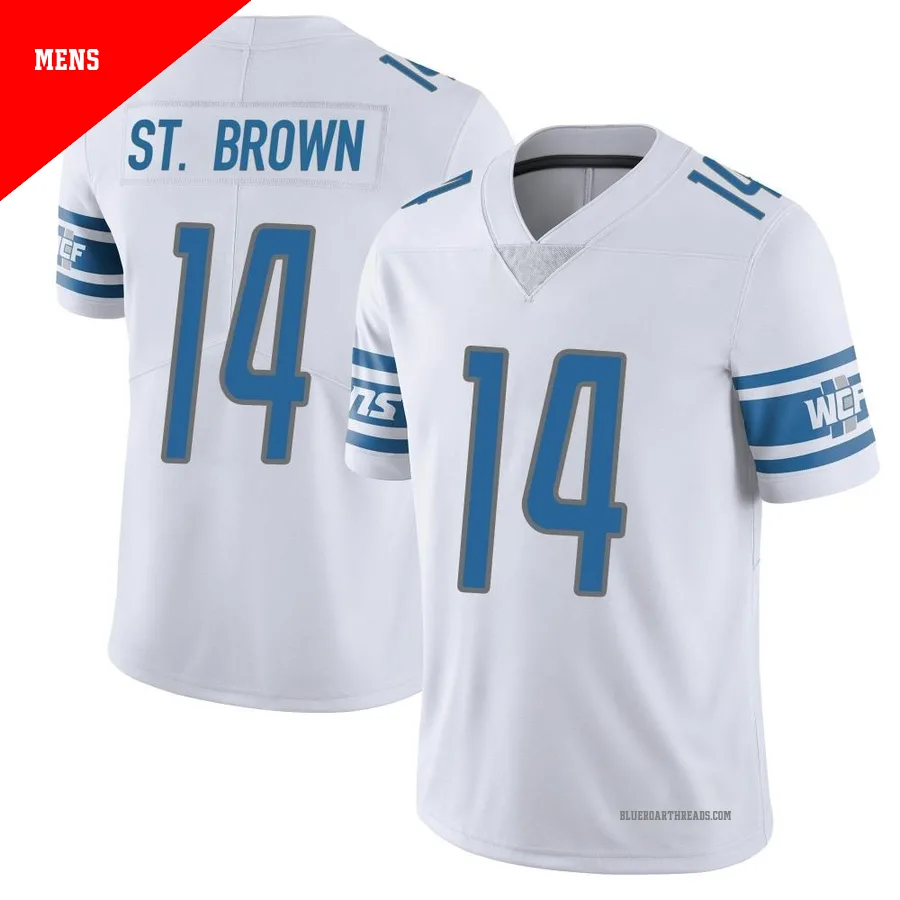 Men's Amon-Ra St. Brown ＃14 Detroit Lions White Limited Vapor Untouchable Jersey