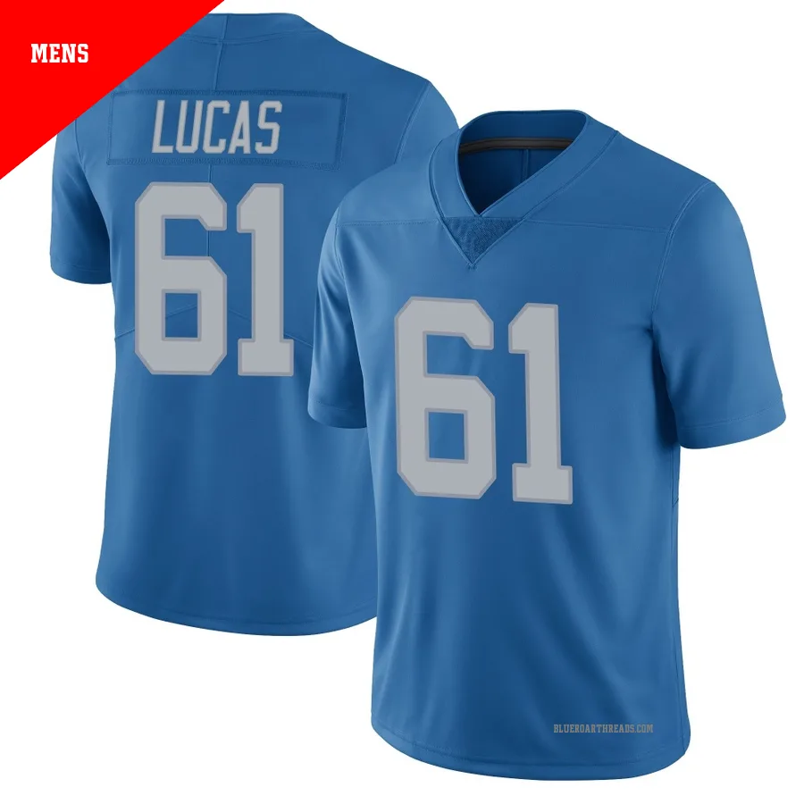 Men's Anthony Lucas ＃61 Detroit Lions Blue Limited Throwback Vapor Untouchable Jersey