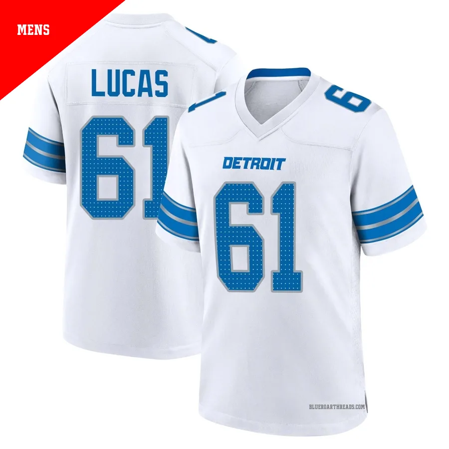 Men's Anthony Lucas ＃61 Detroit Lions White Game 2nd Jersey