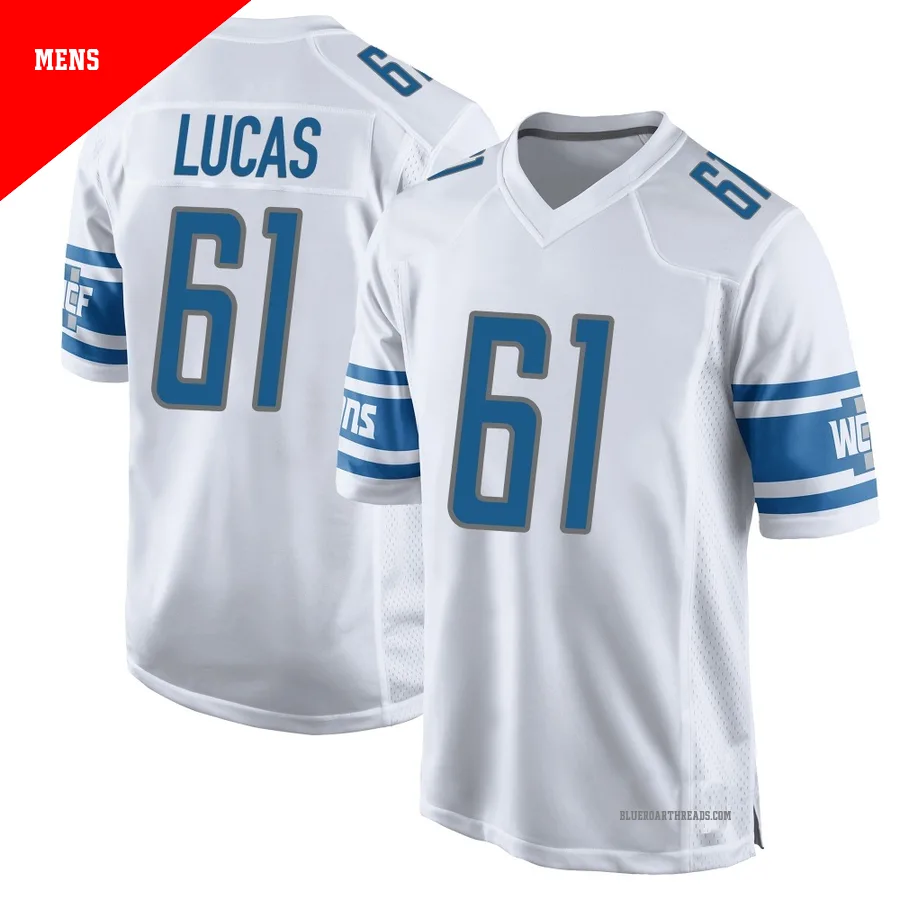 Men's Anthony Lucas ＃61 Detroit Lions White Game Jersey