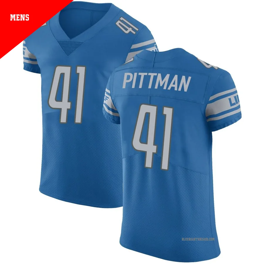 Men's Anthony Pittman ＃41 Detroit Lions Blue Elite Team Color Vapor Untouchable Jersey