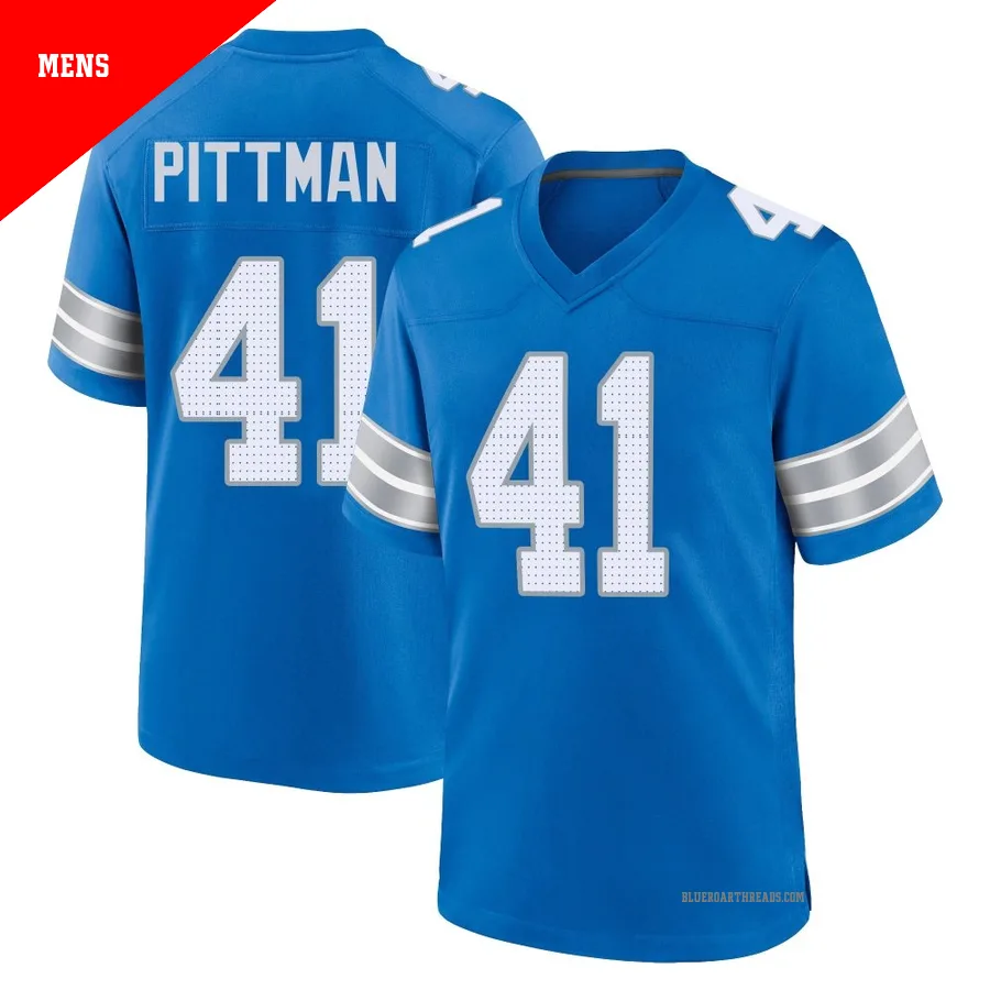 Men's Anthony Pittman ＃41 Detroit Lions Blue Game 2nd Jersey