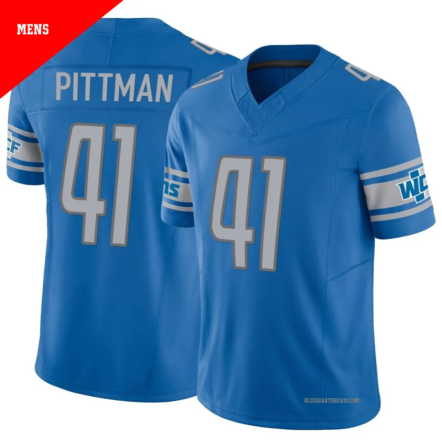 Men's Anthony Pittman ＃41 Detroit Lions Blue Limited Vapor F.U.S.E. Jersey