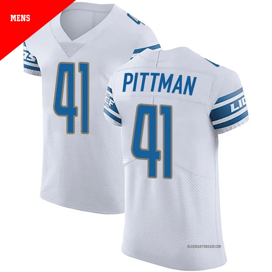 Men's Anthony Pittman ＃41 Detroit Lions White Elite Vapor Untouchable Jersey