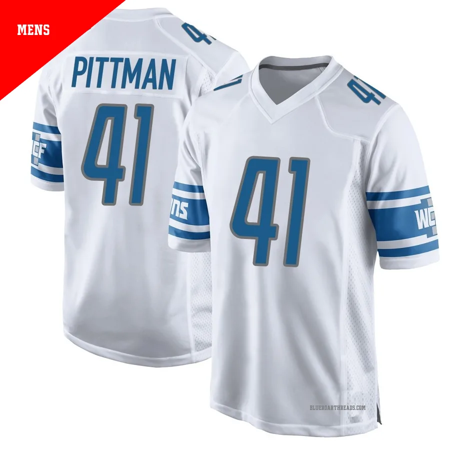 Men's Anthony Pittman ＃41 Detroit Lions White Game Jersey