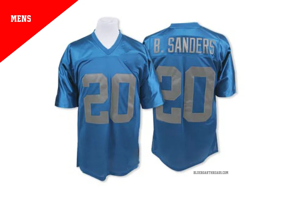 Men's Barry Sanders ＃20 Detroit Lions Blue Authentic Mitchell And Ness With 75 Anniversary Patch Throwback Jersey