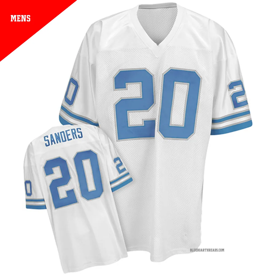 Men's Barry Sanders ＃20 Detroit Lions White Authentic Mitchell And Ness Throwback Jersey