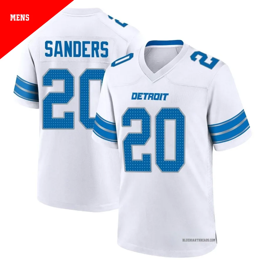 Men's Barry Sanders ＃20 Detroit Lions White Game 2nd Jersey