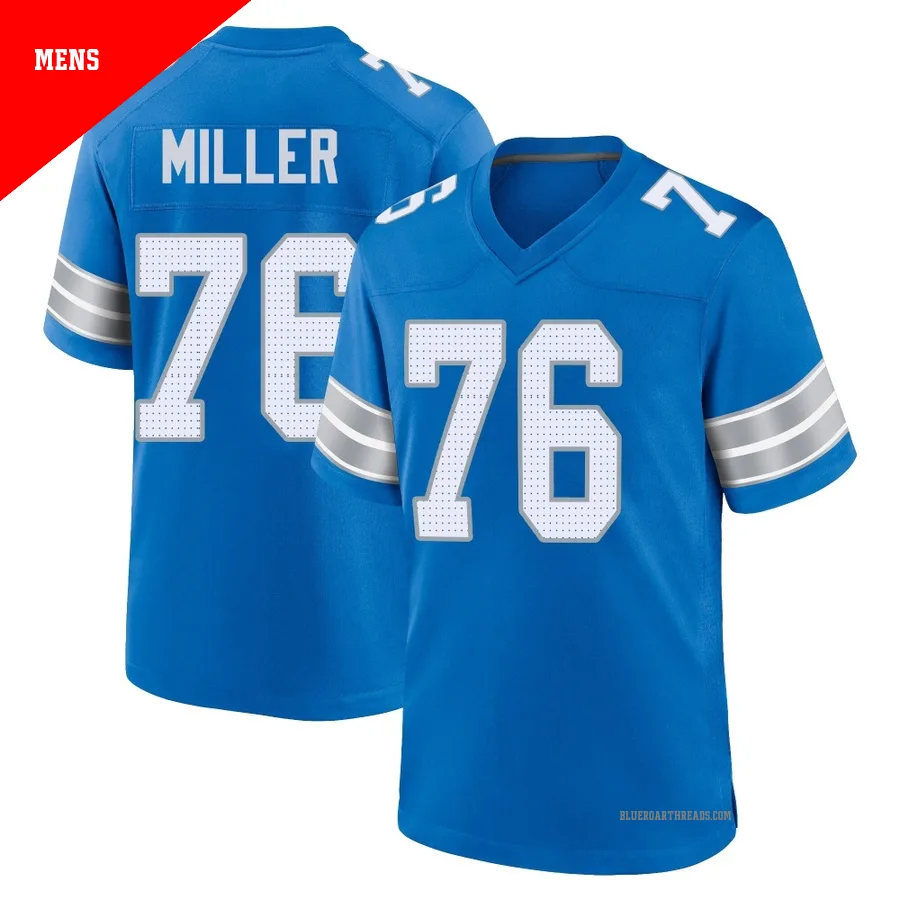 Men's Blake Miller ＃76 Detroit Lions Blue Game 2nd Jersey