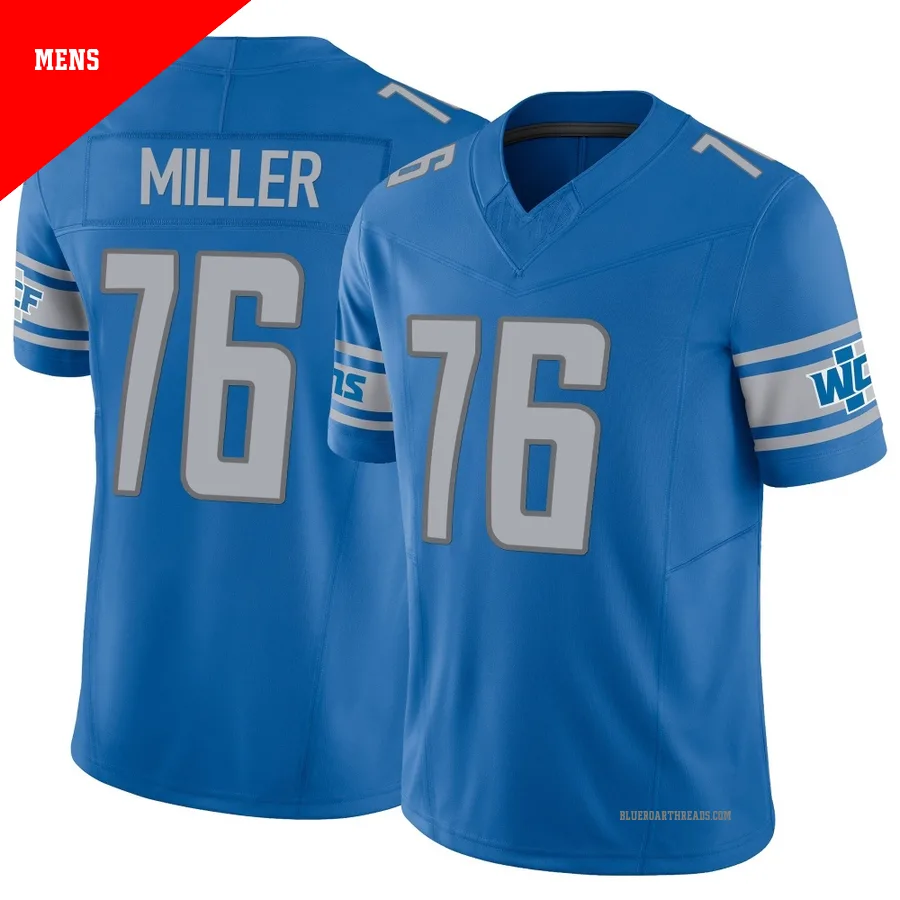 Men's Blake Miller ＃76 Detroit Lions Blue Limited Vapor F.U.S.E. Jersey