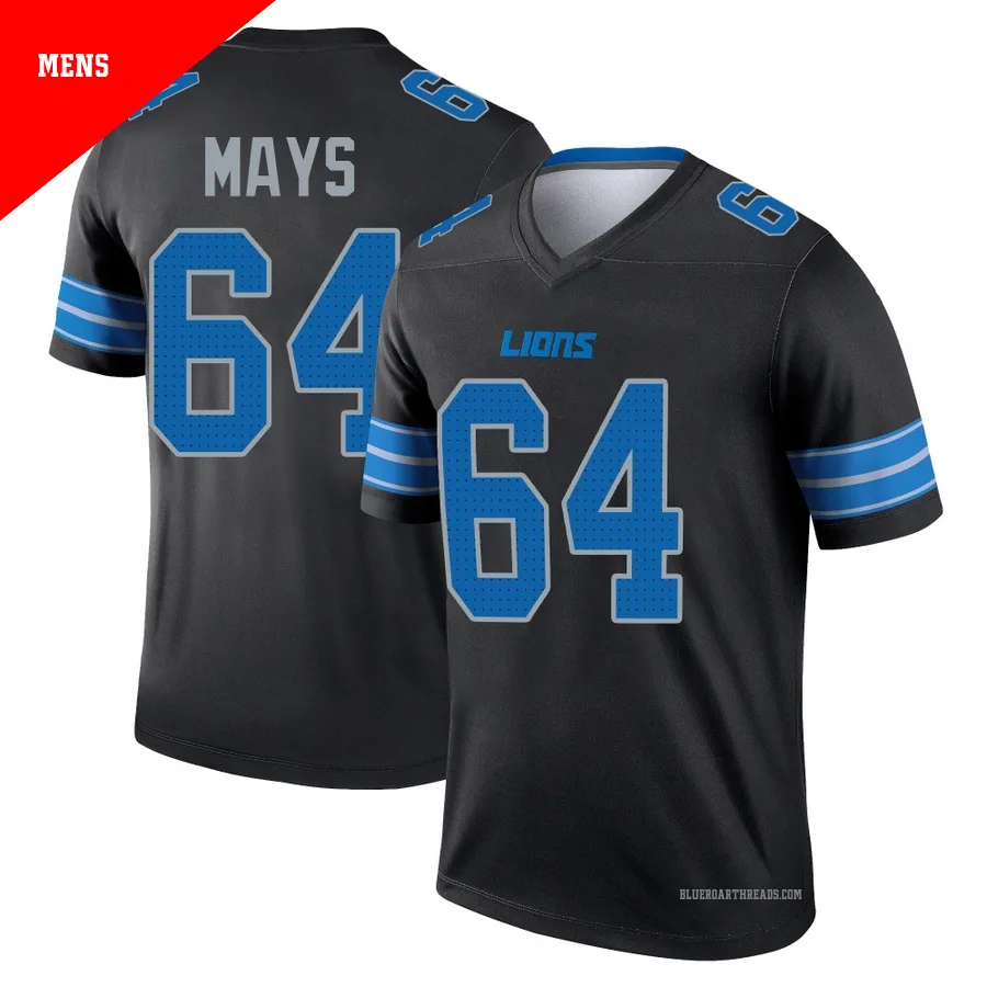 Men's Cade Mays ＃64 Detroit Lions Black Legend Jersey