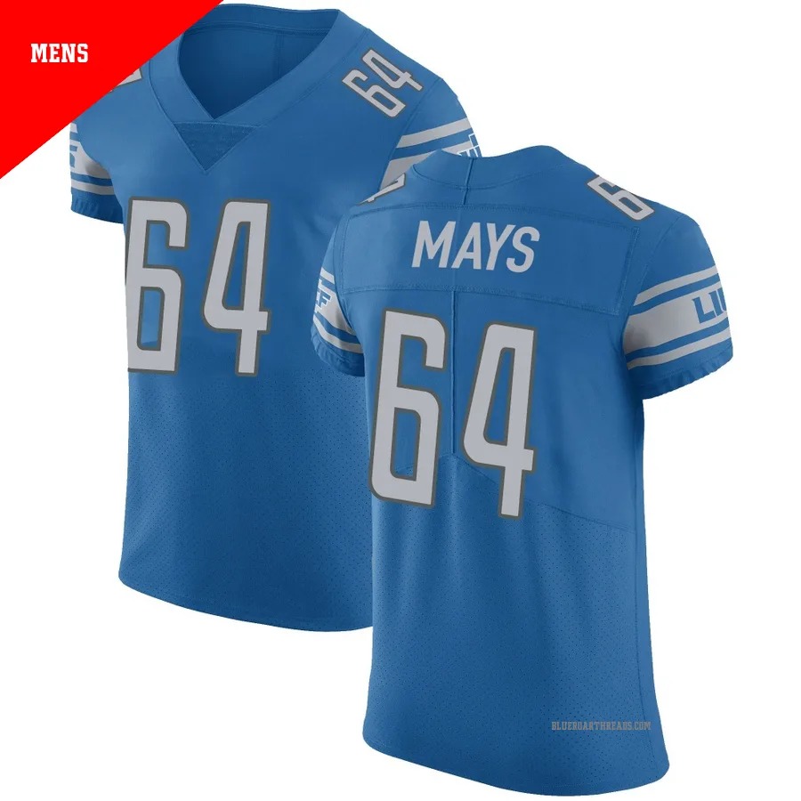 Men's Cade Mays ＃64 Detroit Lions Blue Elite Team Color Vapor Untouchable Jersey