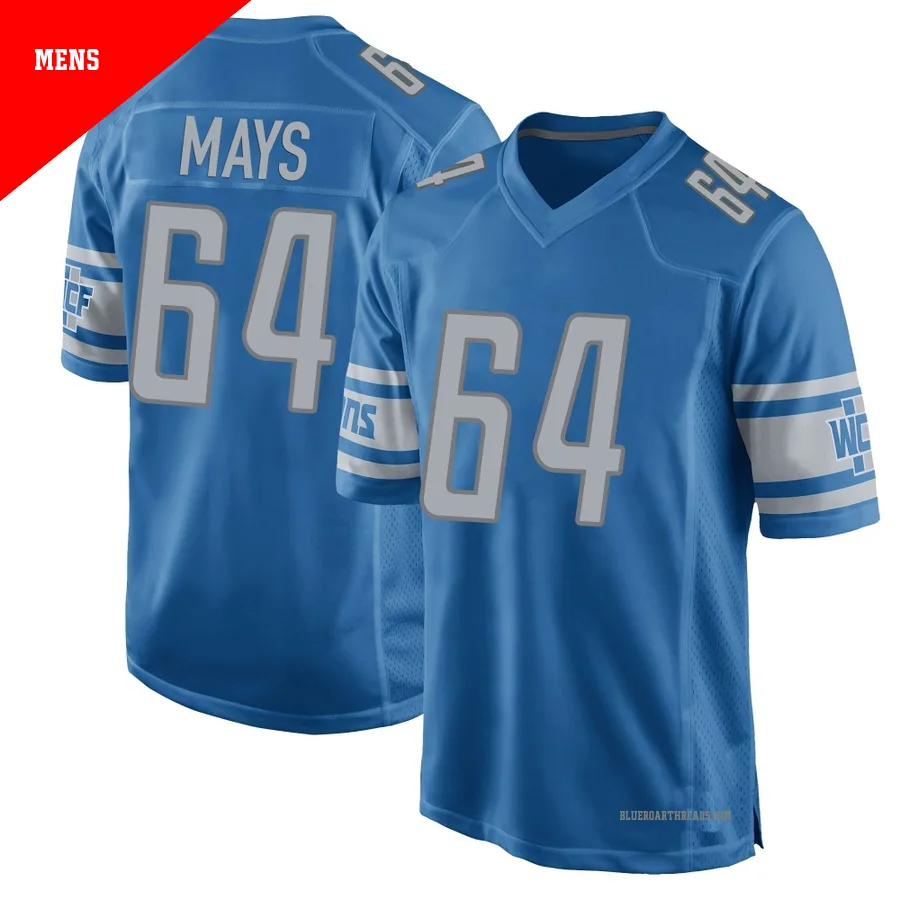 Men's Cade Mays ＃64 Detroit Lions Blue Game Team Color Jersey