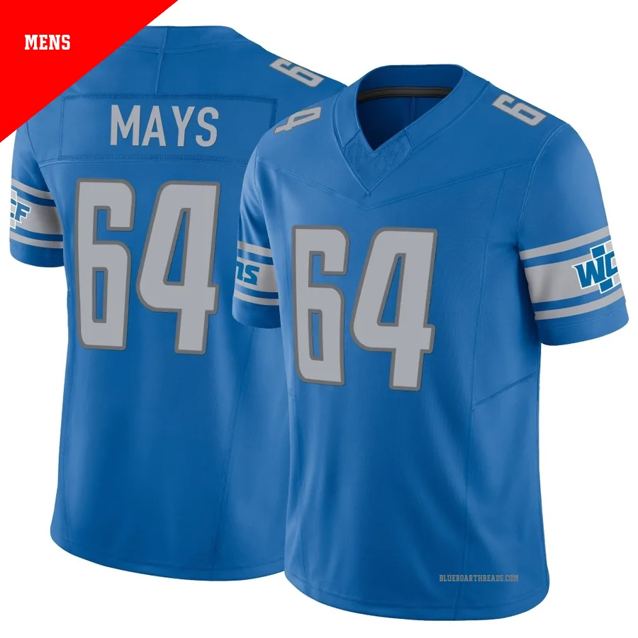 Men's Cade Mays ＃64 Detroit Lions Blue Limited Vapor F.U.S.E. Jersey