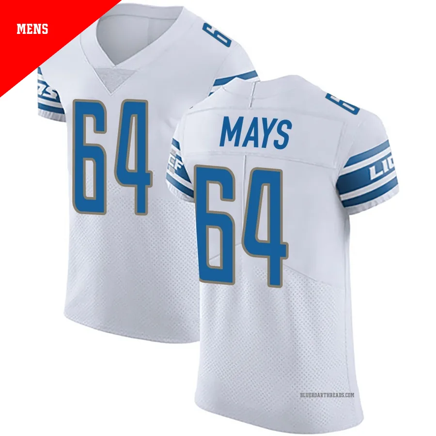 Men's Cade Mays ＃64 Detroit Lions White Elite Vapor Untouchable Jersey
