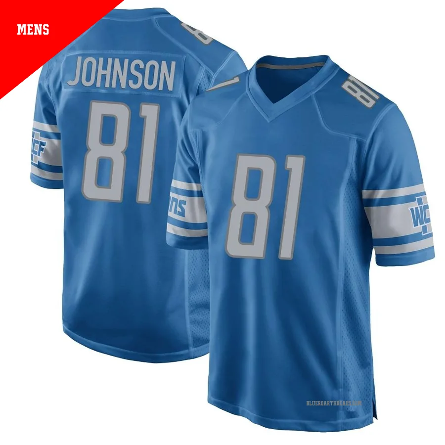 Men's Calvin Johnson ＃81 Detroit Lions Blue Game Team Color Jersey