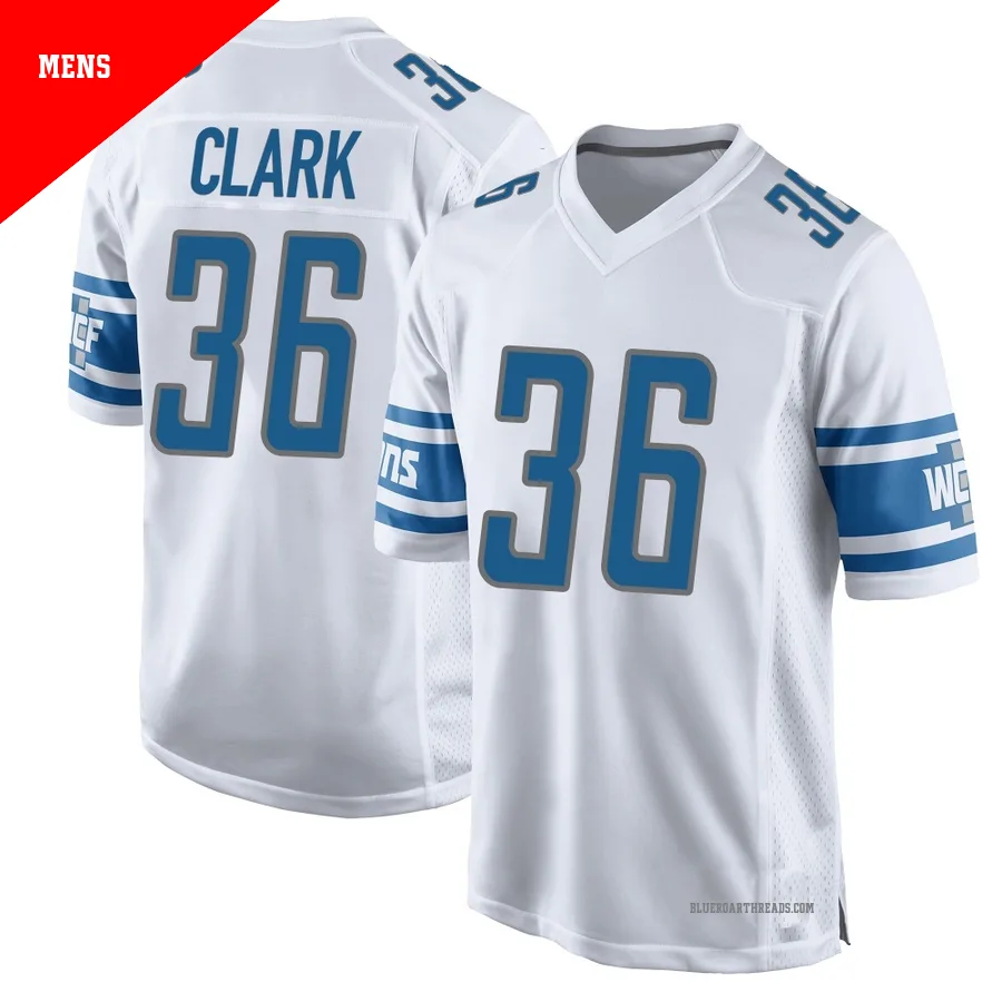 Men's Chuck Clark ＃36 Detroit Lions White Game Jersey