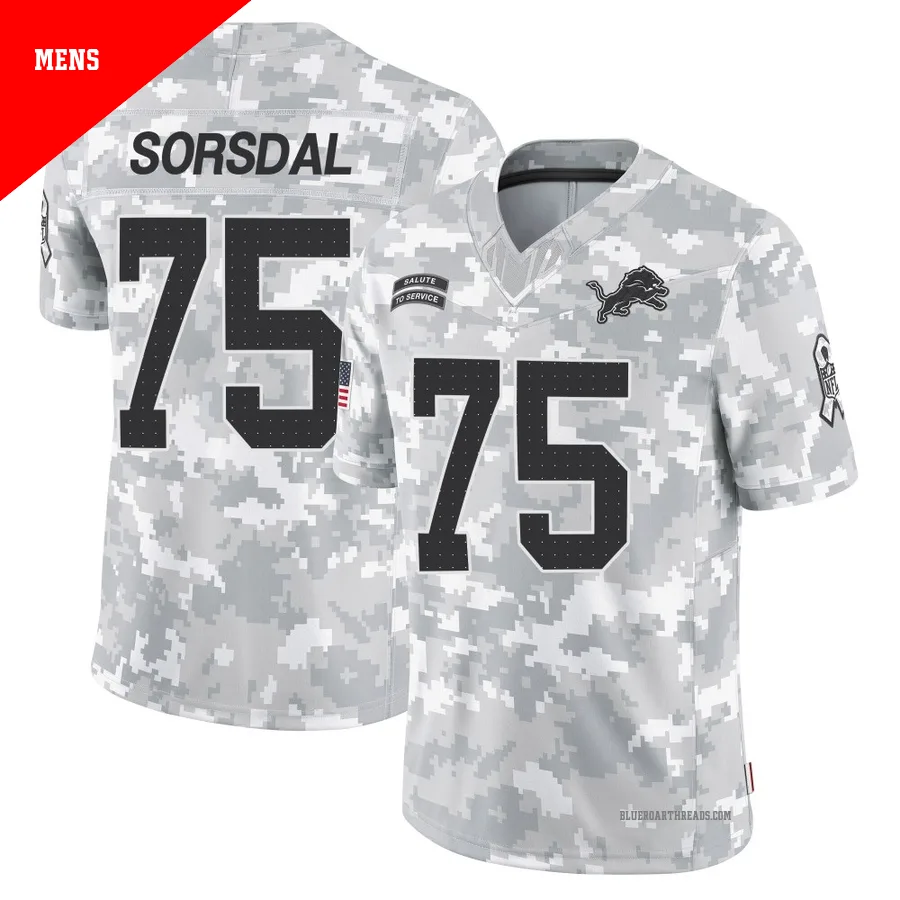 Men's Colby Sorsdal ＃75 Detroit Lions Arctic Camo Limited 2024 Salute to Service Jersey