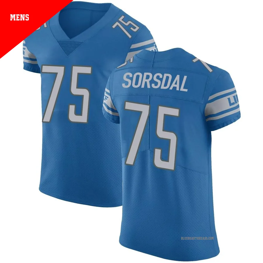 Men's Colby Sorsdal ＃75 Detroit Lions Blue Elite Team Color Vapor Untouchable Jersey