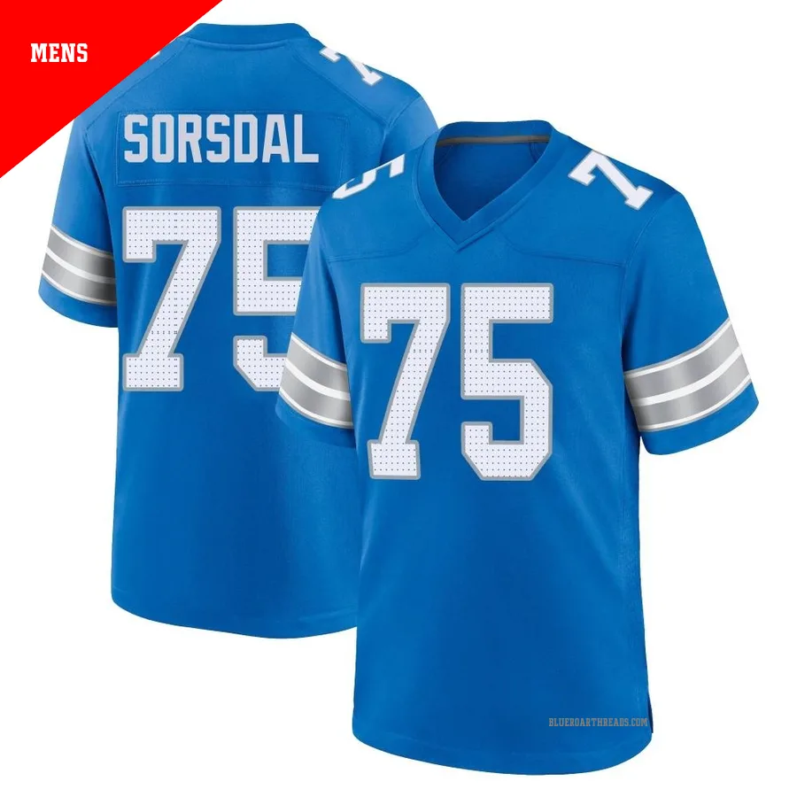 Men's Colby Sorsdal ＃75 Detroit Lions Blue Game 2nd Jersey