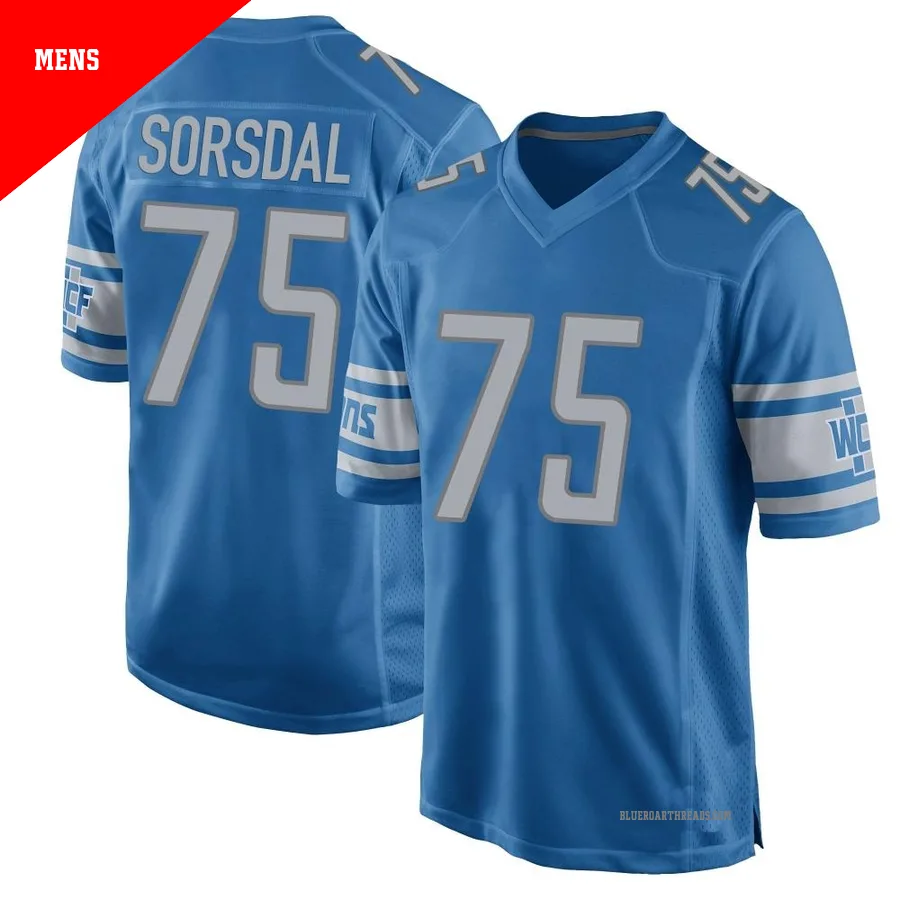 Men's Colby Sorsdal ＃75 Detroit Lions Blue Game Team Color Jersey