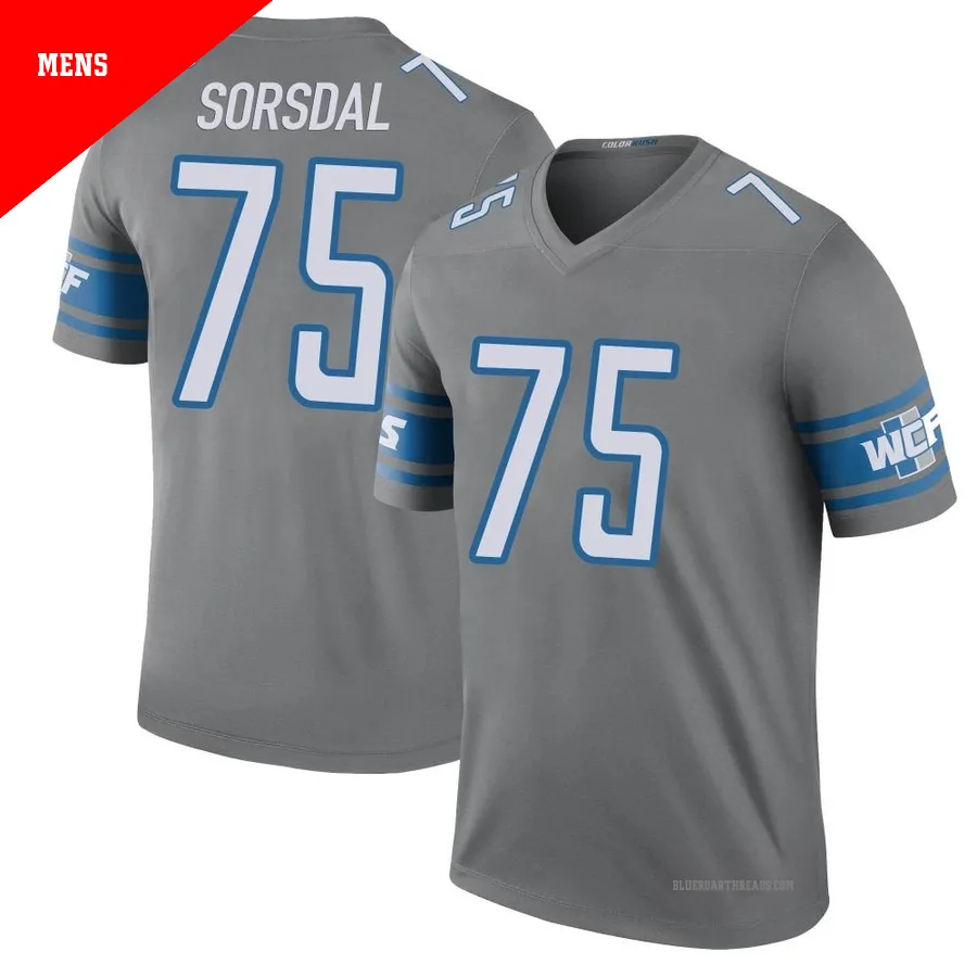 Men's Colby Sorsdal ＃75 Detroit Lions Legend Color Rush Steel Jersey
