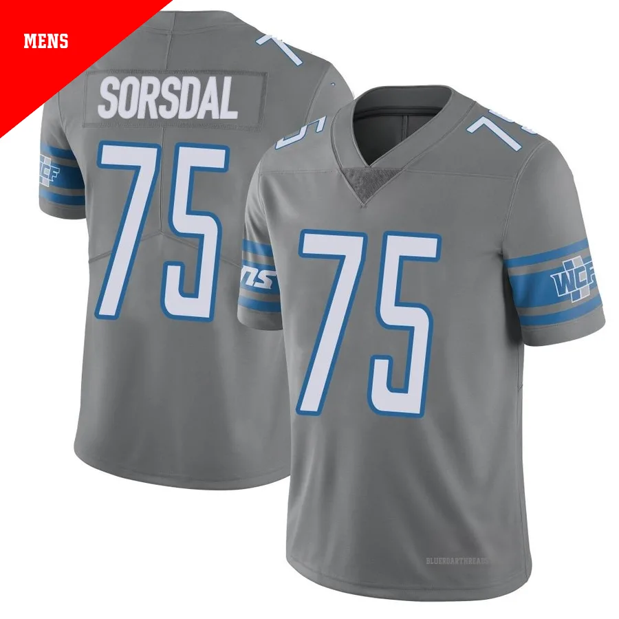 Men's Colby Sorsdal ＃75 Detroit Lions Limited Color Rush Steel Vapor Untouchable Jersey