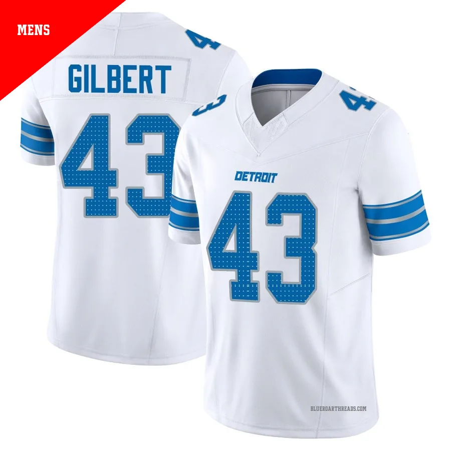 Men's DaRon Gilbert ＃43 Detroit Lions White Limited Vapor F.U.S.E. 2nd Jersey