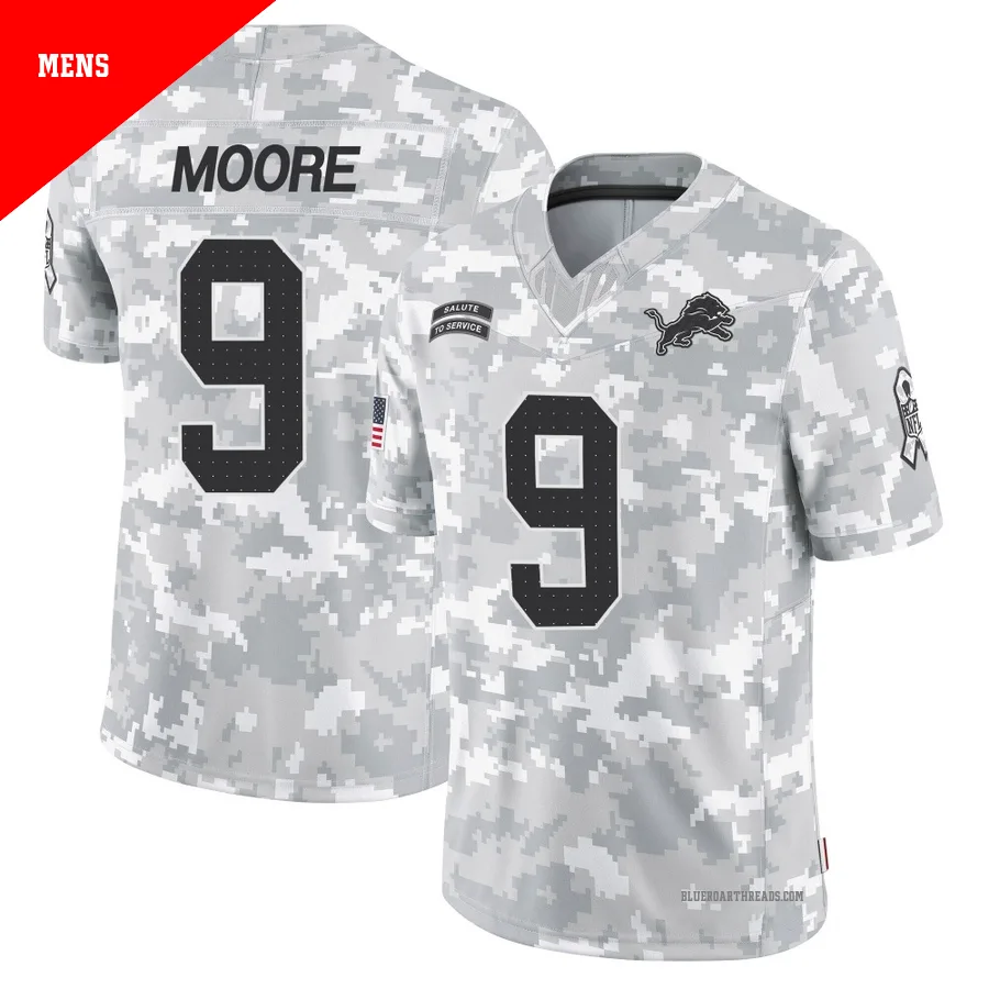 Men's Derrick Moore ＃9 Detroit Lions Arctic Camo Limited 2024 Salute to Service Jersey