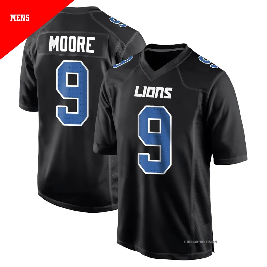 Men's Derrick Moore ＃9 Detroit Lions Black Game Carbon Fashion Jersey