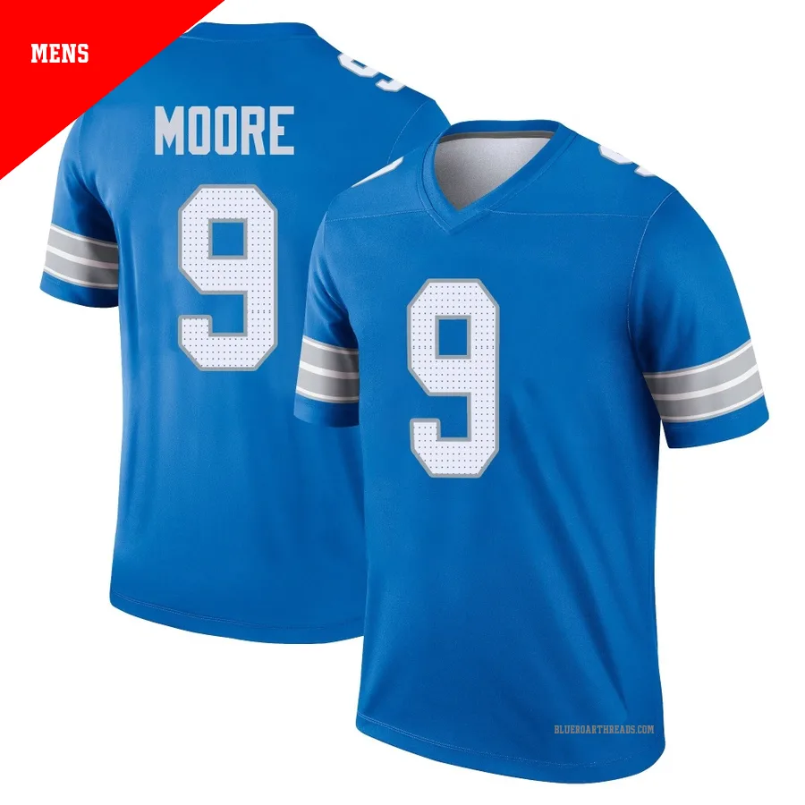 Men's Derrick Moore ＃9 Detroit Lions Blue Legend 2nd Jersey