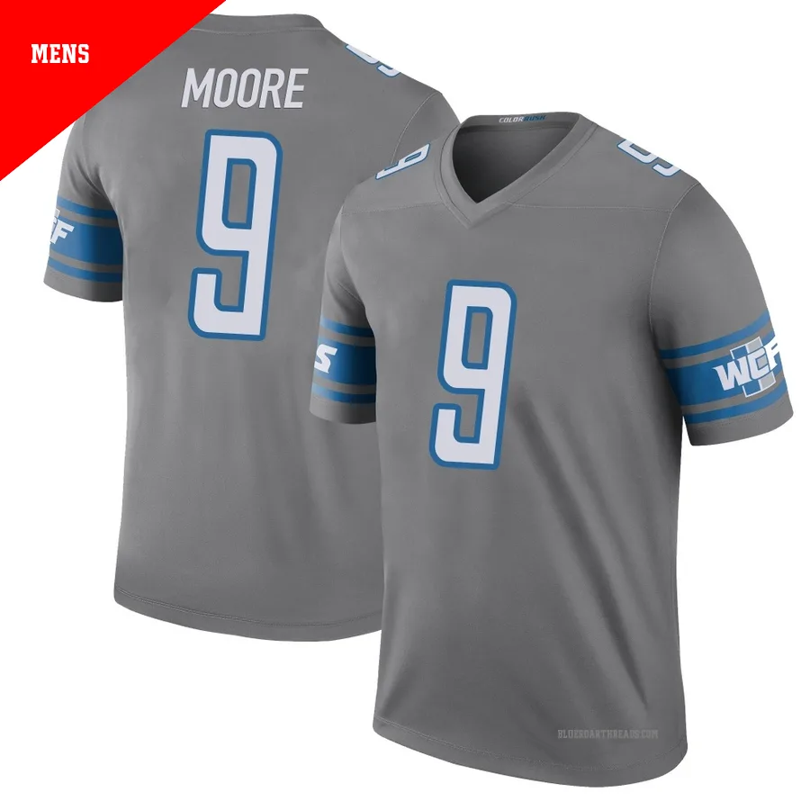 Men's Derrick Moore ＃9 Detroit Lions Legend Color Rush Steel Jersey