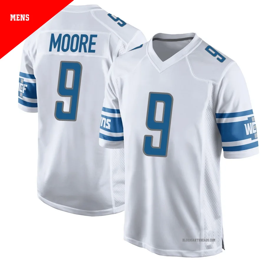 Men's Derrick Moore ＃9 Detroit Lions White Game Jersey