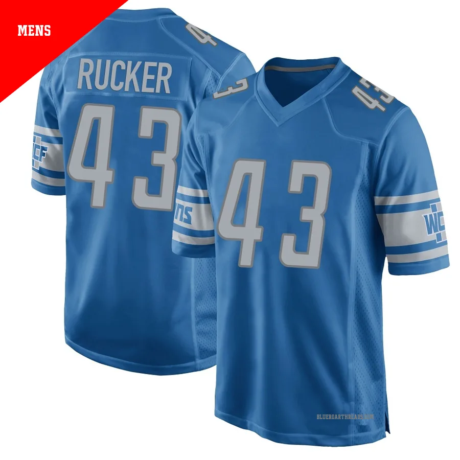 Men's De'Shawn Rucker ＃43 Detroit Lions Blue Game Team Color Jersey