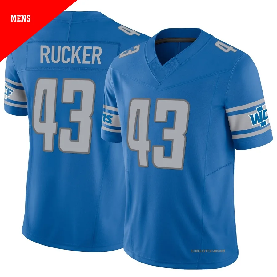Men's De'Shawn Rucker ＃43 Detroit Lions Blue Limited Vapor F.U.S.E. Jersey