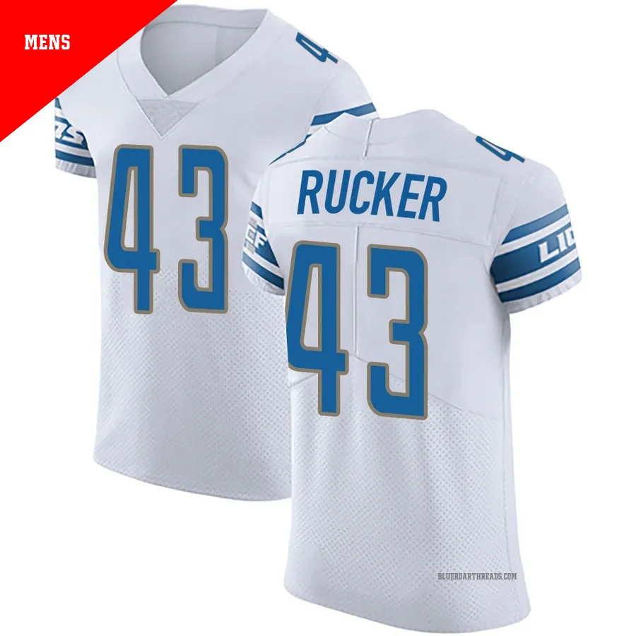 Men's De'Shawn Rucker ＃43 Detroit Lions White Elite Vapor Untouchable Jersey