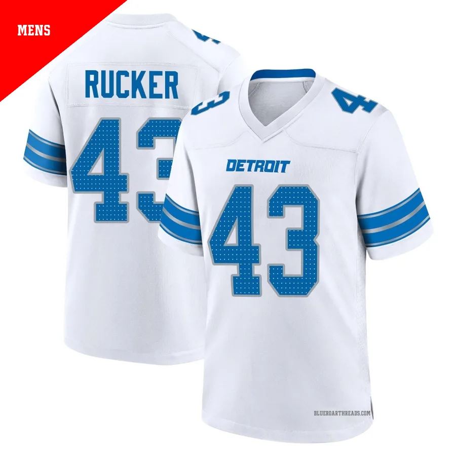 Men's De'Shawn Rucker ＃43 Detroit Lions White Game 2nd Jersey