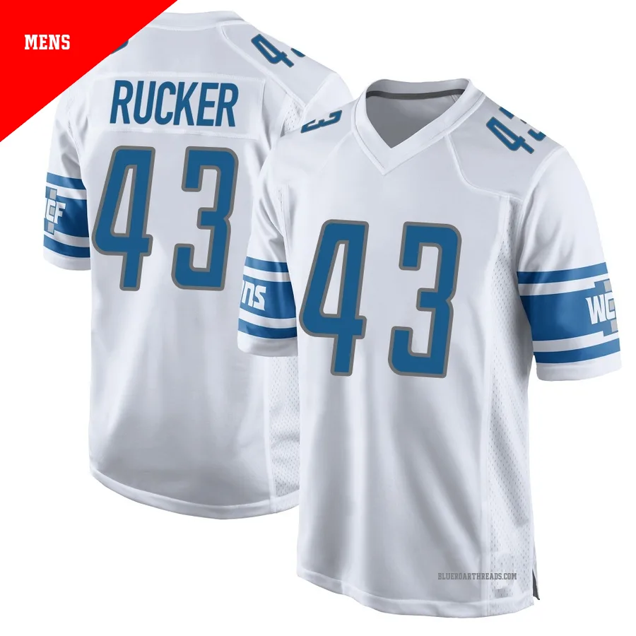 Men's De'Shawn Rucker ＃43 Detroit Lions White Game Jersey
