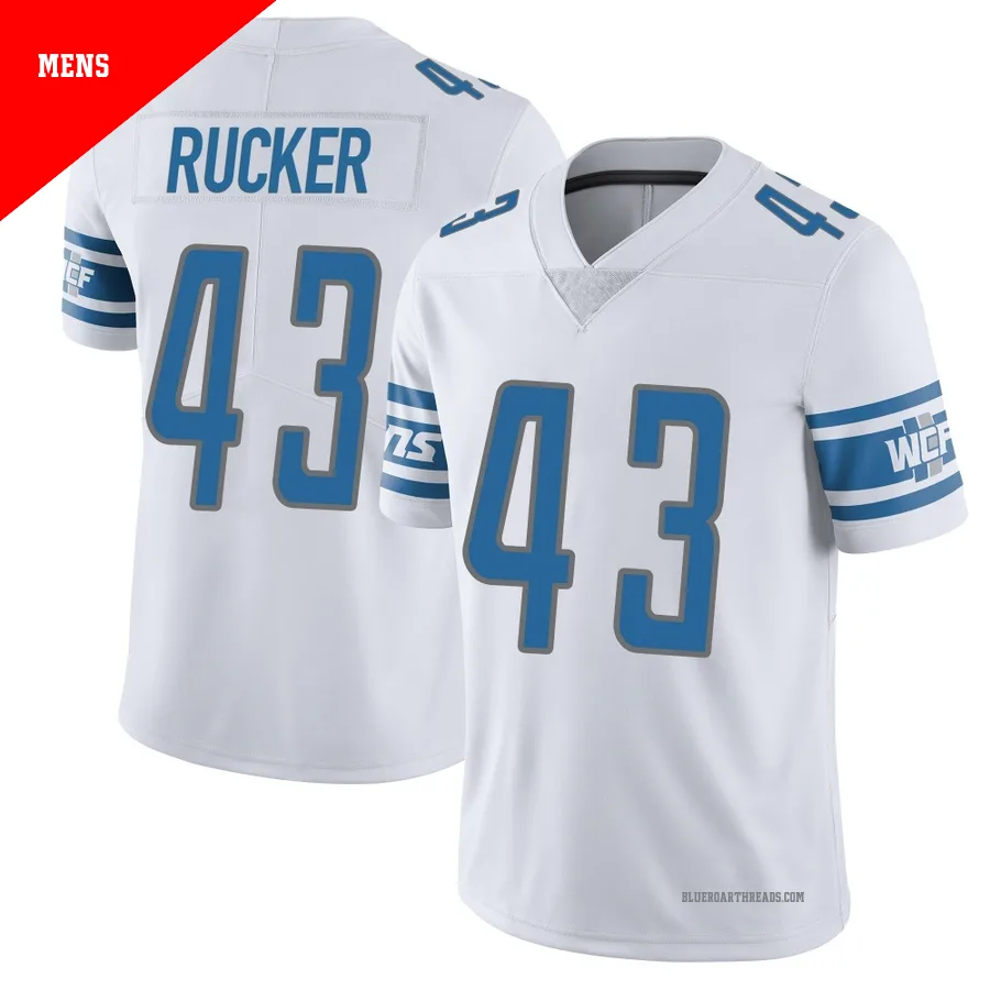 Men's De'Shawn Rucker ＃43 Detroit Lions White Limited Vapor Untouchable Jersey