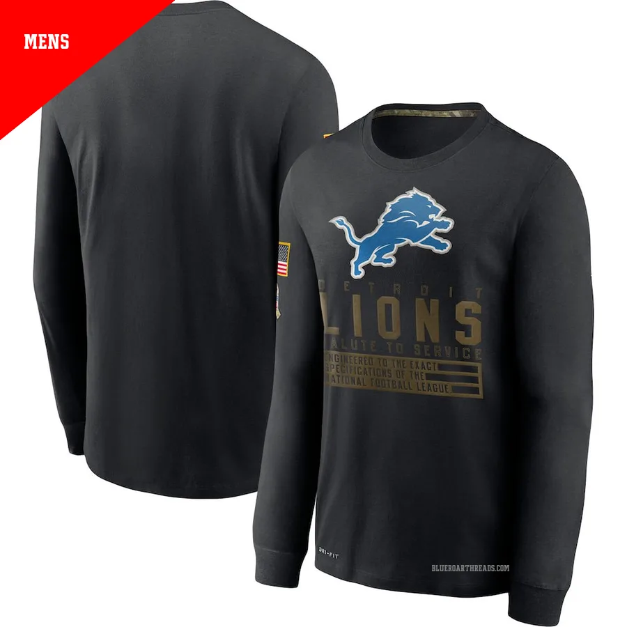 Men's Detroit Lions Black 2020 Salute to Service Sideline Performance Long Sleeve T-Shirt